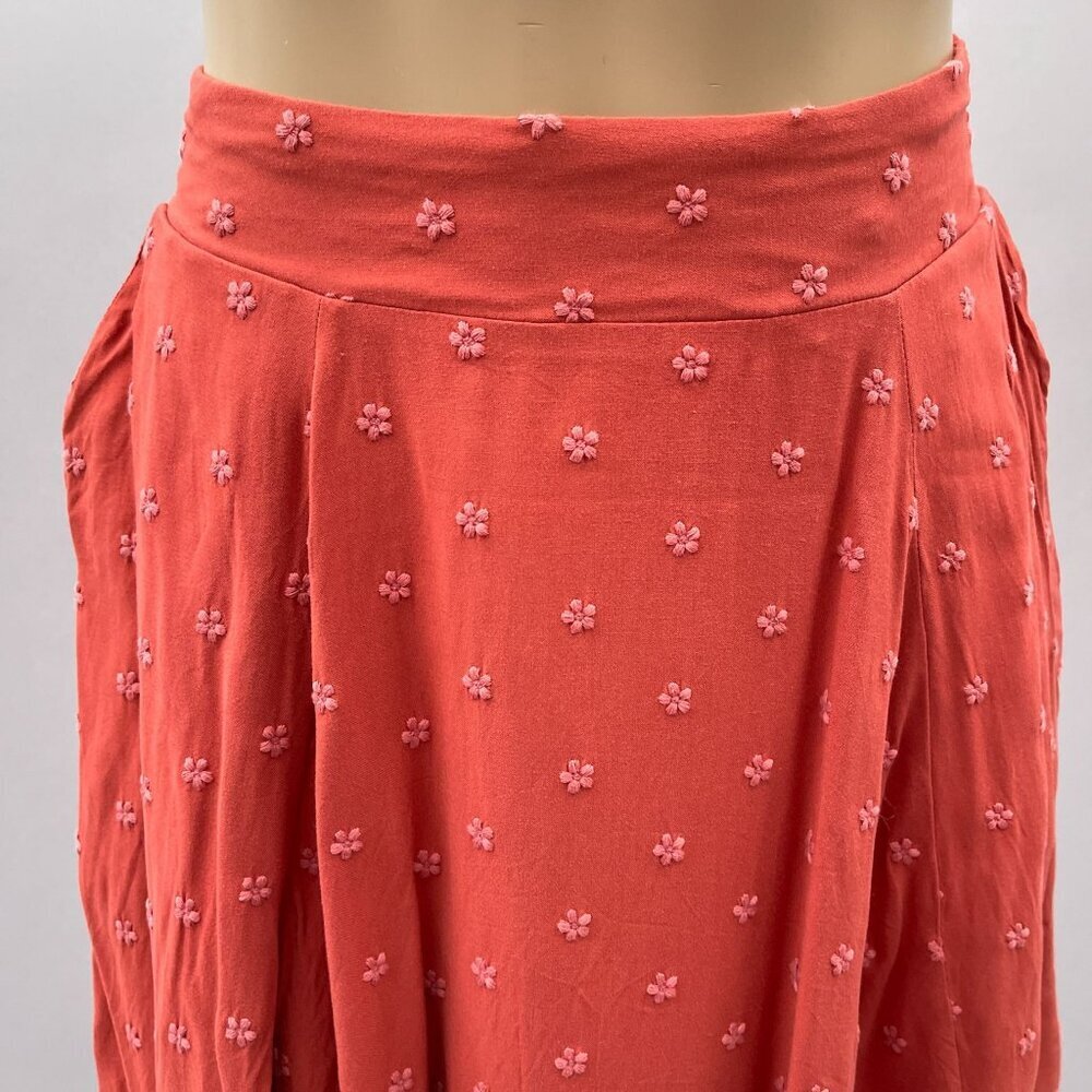 Torrid Embroidered Coral Orange Floral Circle Skirt Elastic Pockets Lined 00 M/L - Picture 6 of 10